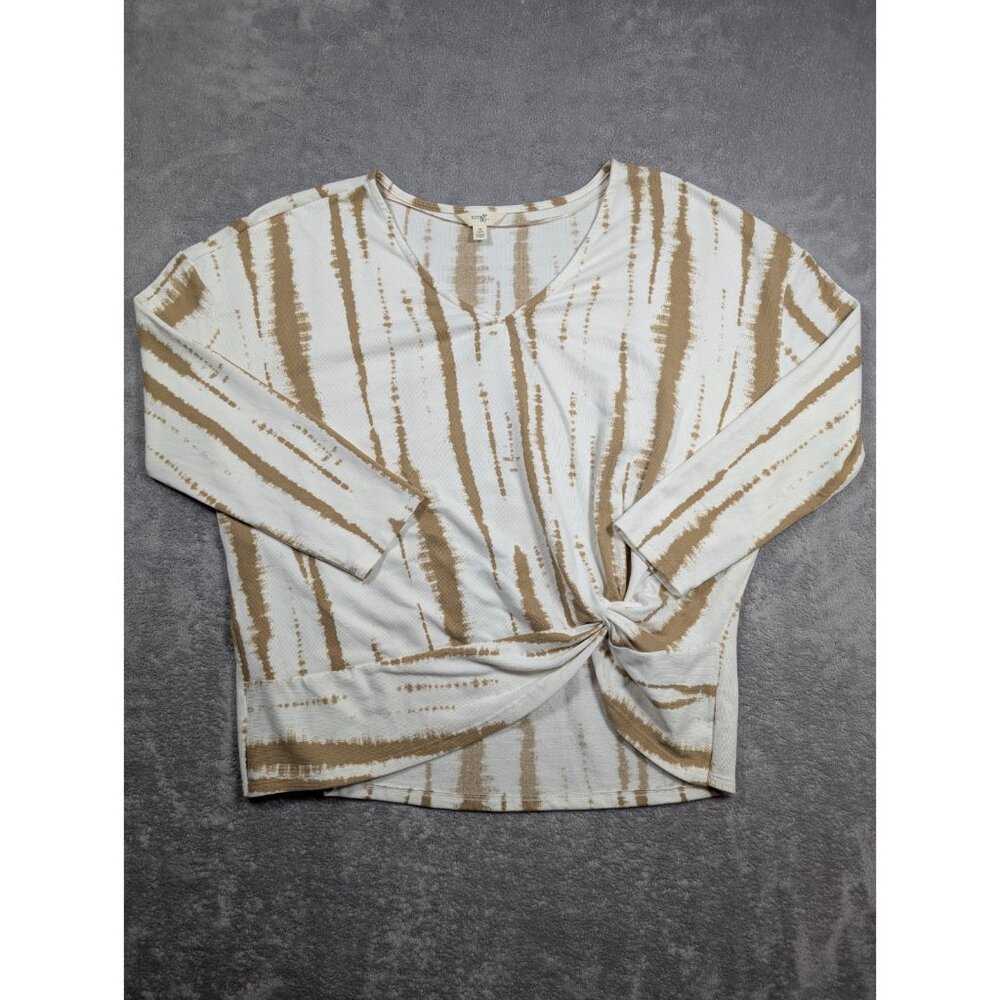 Terra & Sky Top Womens Size 0X 14W White Stretch Front Tie V Neck Casual